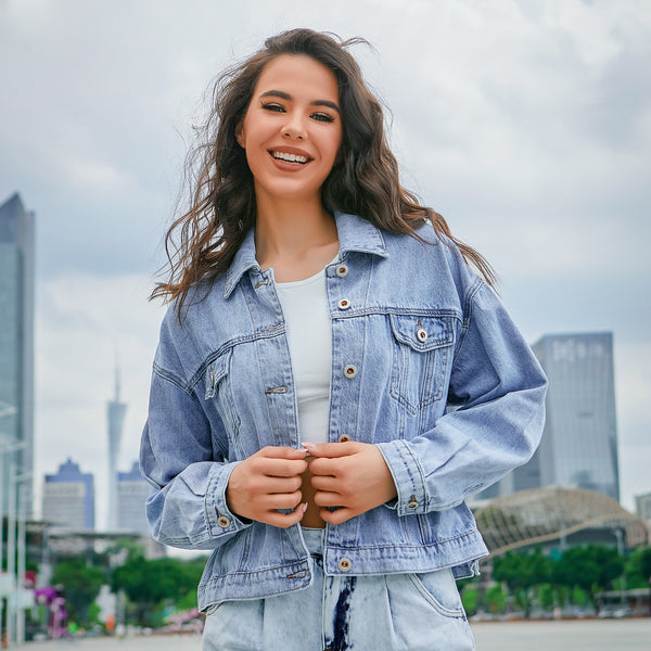 Denim short coat outlet