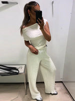 Elegant Solid Irregular Long Pant Sets for Women Top Pants Set