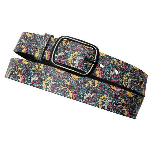 Casual Vintage Peacock Print Belt with Buckle Pin Fashionable Belt