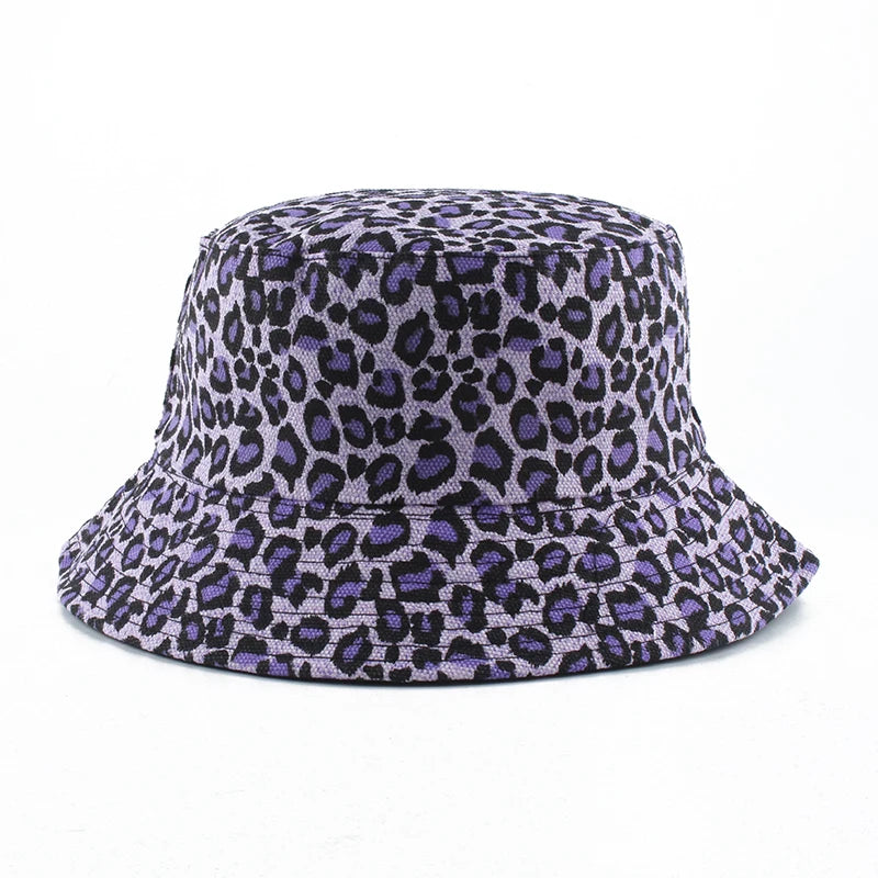 Reversible Leopard Print Bucket Hat Cotton Panama Outdoor Sun Cap