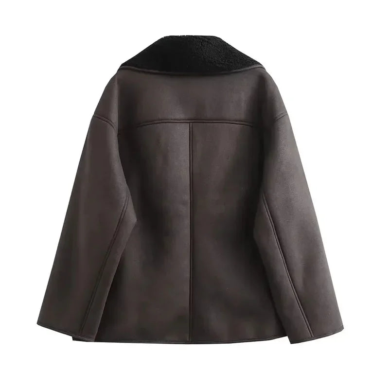 Woman Thick Faux Leather Jacket for Women Coat Plush Jacket Outerwear