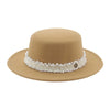 Elegant Solid Band Fashion Flat Dome Fedora Felt Hat Luxury Jazz Cap