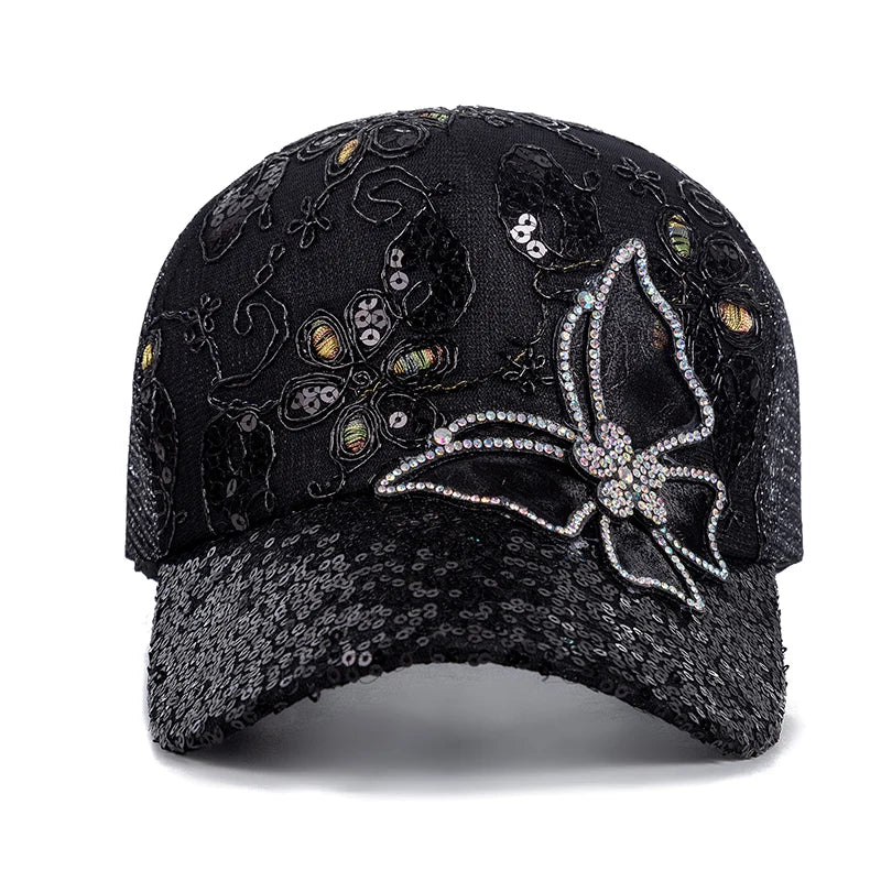 Sequins Flower Butterfly Adjustable Streetwear Summer Mesh Trucker Hat