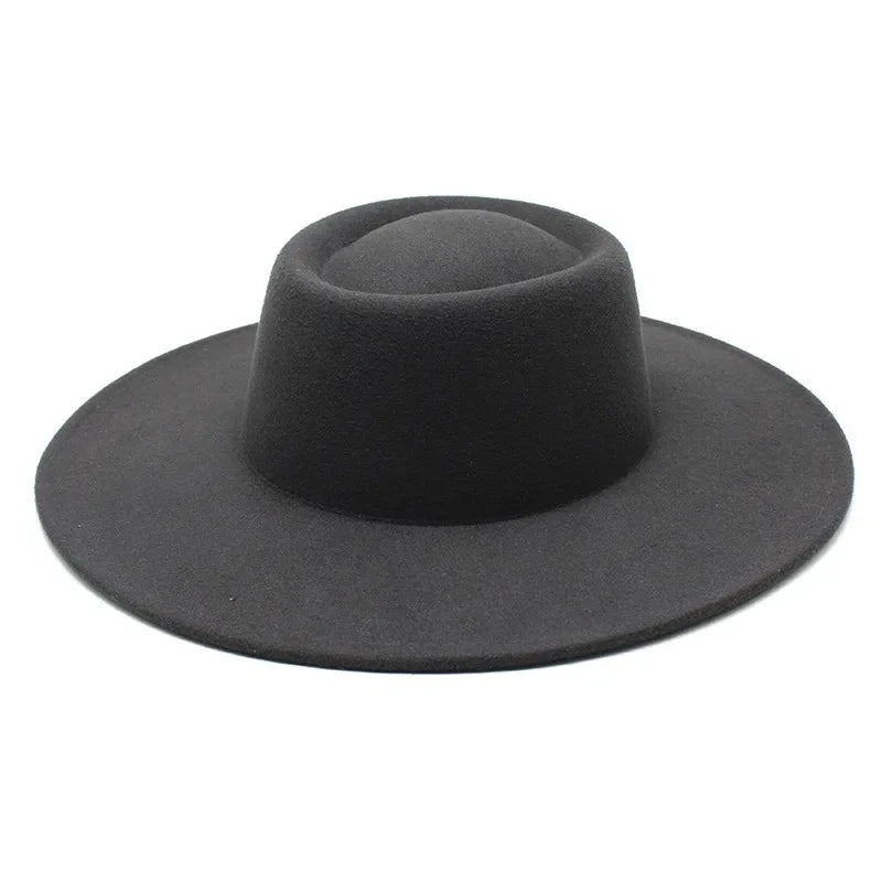 Classic British Style Big Wide Brim Fedora Hat For Women Winter Felt