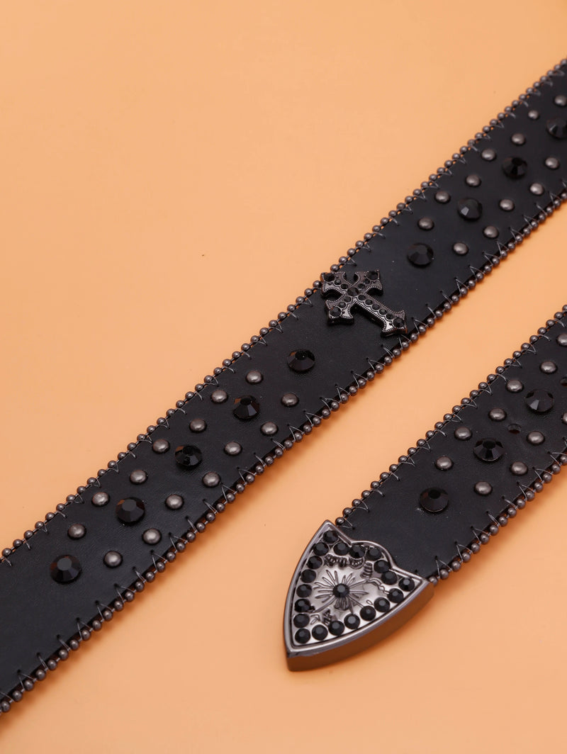 Rhinestone Belt Women Pu Leather Strap With Diamond Belt Western Belt