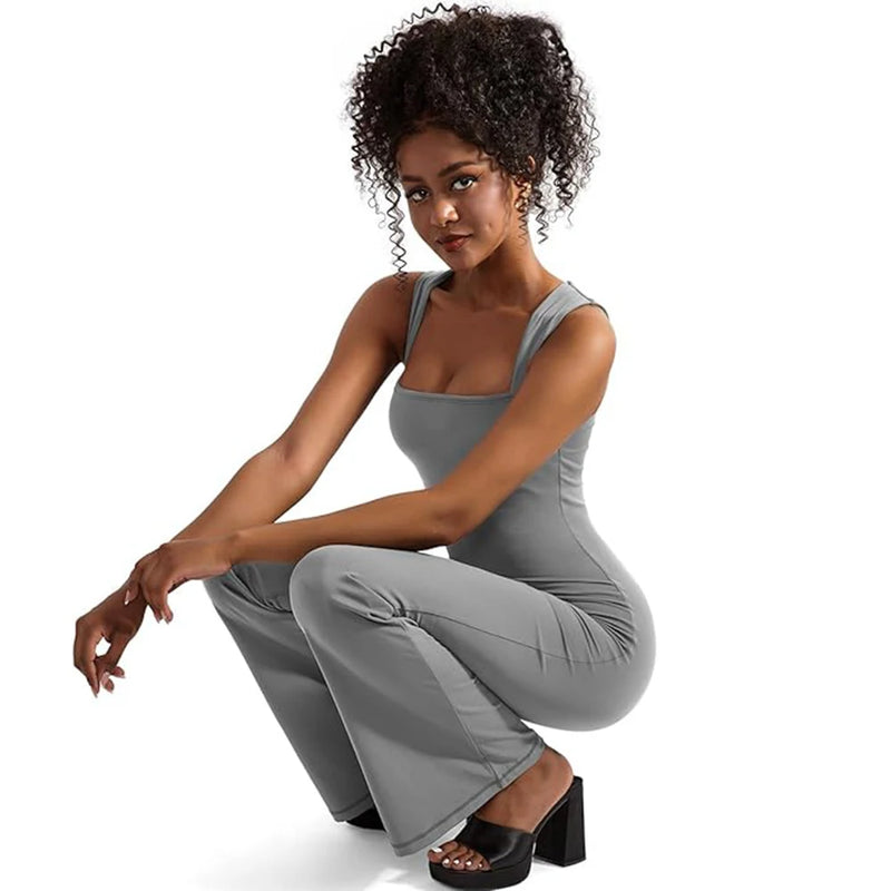 Women's Sleeveless Bodysuit Flared Pants Square Neck Casual Jumpsuits