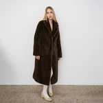 Iconic Women's Long Winter Faux Mink Fur Overcoat with Collar Jacket