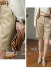 Shorts for Women High Waist Knee Length Straight Pants with Belt