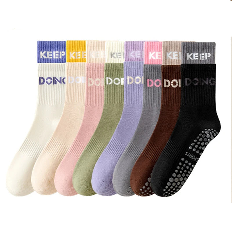 4 Pairs Non Slip with Grips Sticky Gripper Cotton Yoga Unisex Socks