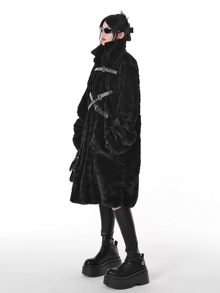 Casual Soft Thick Faux Fur Coat Stand Collar Punk Style Fluffy Coat