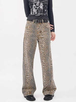 Y2k Vintage Leopard Print Loose Women Jeans Straight High Waist Jeans