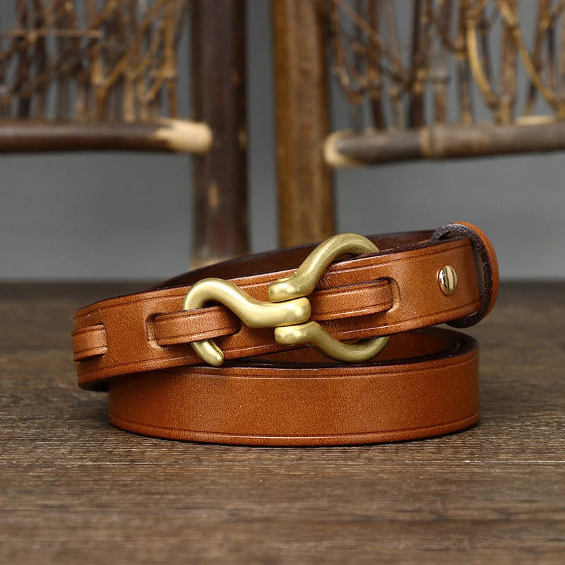 Thin Genuine Leather Cowskin Belt Decorative Waist Belt For Jeans