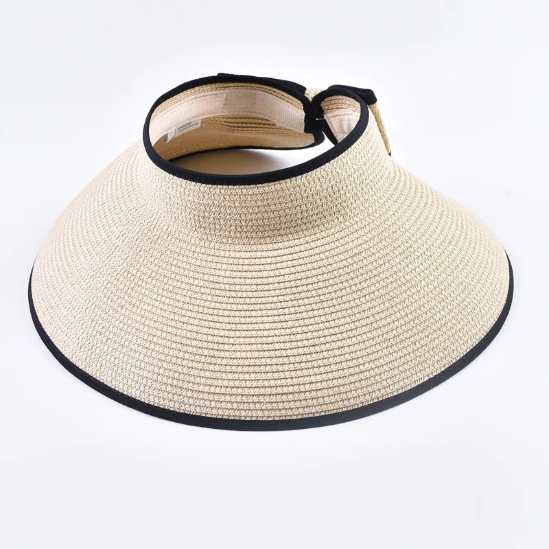 Summer Empty Top Straw Hat Foldable Wide Large Brim Bowknot Sun Hat
