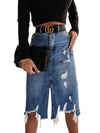 Knee Length Denim Skirt Casual Pocket High Waist Straight Denim Skirt