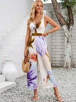 Summer Women's Print Jumpsuits Halter Beach Long Woman Jumpsuits