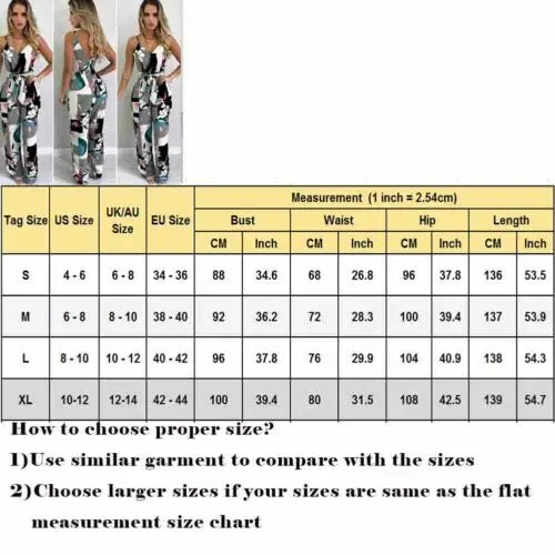 Wide Leg Jumpsuit Floral Printed Sling V-Neck Low Chest Loose Romper