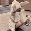 Spring Fluffy Jacket With Rabbit Ears Sleeve Zipper Faux Fur Hoodie