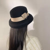 Hepburn-Style Winter Wool Top Elegant Fisherman Hat with Pearl Ribbon