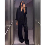 2pcs Casual Double Breasted Blazer and Wide Leg Trousers Office Outfit-Wear To Work Sets-Arimonz-Arimonz