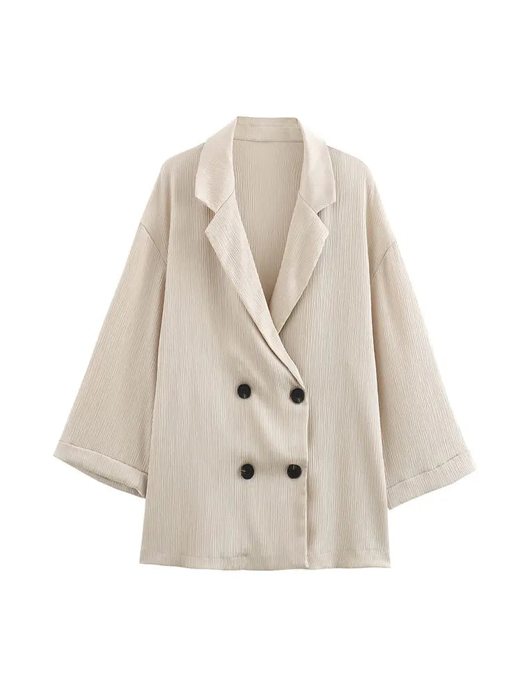 2pcs Casual Double Breasted Blazer and Wide Leg Trousers Office Outfit-Wear To Work Sets-Arimonz-Arimonz