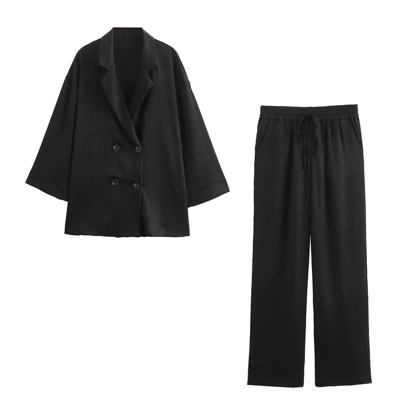 2pcs Casual Double Breasted Blazer and Wide Leg Trousers Office Outfit-Wear To Work Sets-Arimonz-Color 1-XS-Arimonz