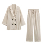 2pcs Casual Double Breasted Blazer and Wide Leg Trousers Office Outfit-Wear To Work Sets-Arimonz-Color 2-XS-Arimonz