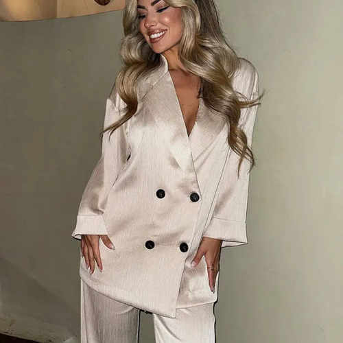 2pcs Casual Double Breasted Blazer and Wide Leg Trousers Office Outfit-Wear To Work Sets-Arimonz-Arimonz