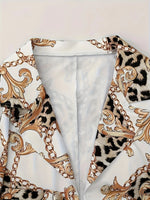 2pcs Chain Printed Double Breasted Long Sleeved Lapel Jacket and Pants-Wear To Work Sets-Arimonz-Arimonz