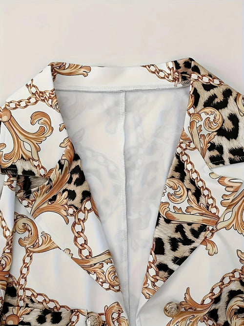 2pcs Chain Printed Double Breasted Long Sleeved Lapel Jacket and Pants-Wear To Work Sets-Arimonz-Arimonz