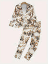 2pcs Chain Printed Double Breasted Long Sleeved Lapel Jacket and Pants-Wear To Work Sets-Arimonz-Arimonz