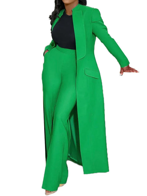2pcs Office Long Sleeve Blazer Coat Suit Top with Wide Leg Pants Set-Wear To Work Sets-Arimonz-green sets-S-Arimonz
