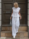 2pcs Solid Sleeveless Top With High Waist Pleated Pants Loose Outfit-Wear To Work Sets-Arimonz-Arimonz
