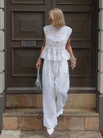 2pcs Solid Sleeveless Top With High Waist Pleated Pants Loose Outfit-Wear To Work Sets-Arimonz-Arimonz