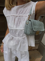 2pcs Solid Sleeveless Top With High Waist Pleated Pants Loose Outfit-Wear To Work Sets-Arimonz-Arimonz