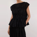 2pcs Solid Sleeveless Top With High Waist Pleated Pants Loose Outfit-Wear To Work Sets-Arimonz-black top-S-Arimonz