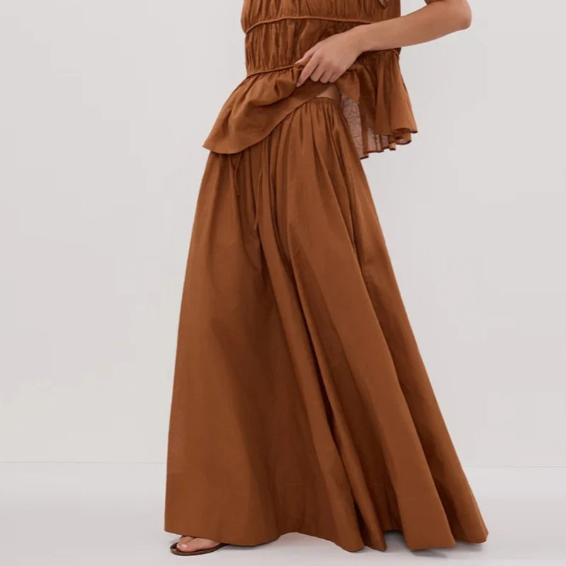 2pcs Solid Sleeveless Top With High Waist Pleated Pants Loose Outfit-Wear To Work Sets-Arimonz-coffee skirt-S-Arimonz