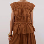 2pcs Solid Sleeveless Top With High Waist Pleated Pants Loose Outfit-Wear To Work Sets-Arimonz-coffee top-S-Arimonz