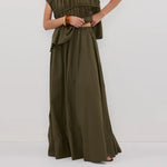 2pcs Solid Sleeveless Top With High Waist Pleated Pants Loose Outfit-Wear To Work Sets-Arimonz-green skirt-S-Arimonz