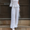 2pcs Solid Sleeveless Top With High Waist Pleated Pants Loose Outfit-Wear To Work Sets-Arimonz-white pants-S-Arimonz