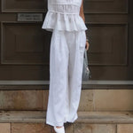 2pcs Solid Sleeveless Top With High Waist Pleated Pants Loose Outfit-Wear To Work Sets-Arimonz-white pants-S-Arimonz
