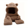3 In 1 Winter Faux Fur Hooded Scarf Bear Ears With Gloves Plush Hat-Winter Hats-Arimonz-Arimonz