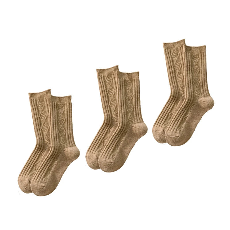 3 Pairs Cashmere Wool Winter Thicken Warm Thermal Mid Tube Socks-Socks & Tights-Arimonz-Khaki-Arimonz