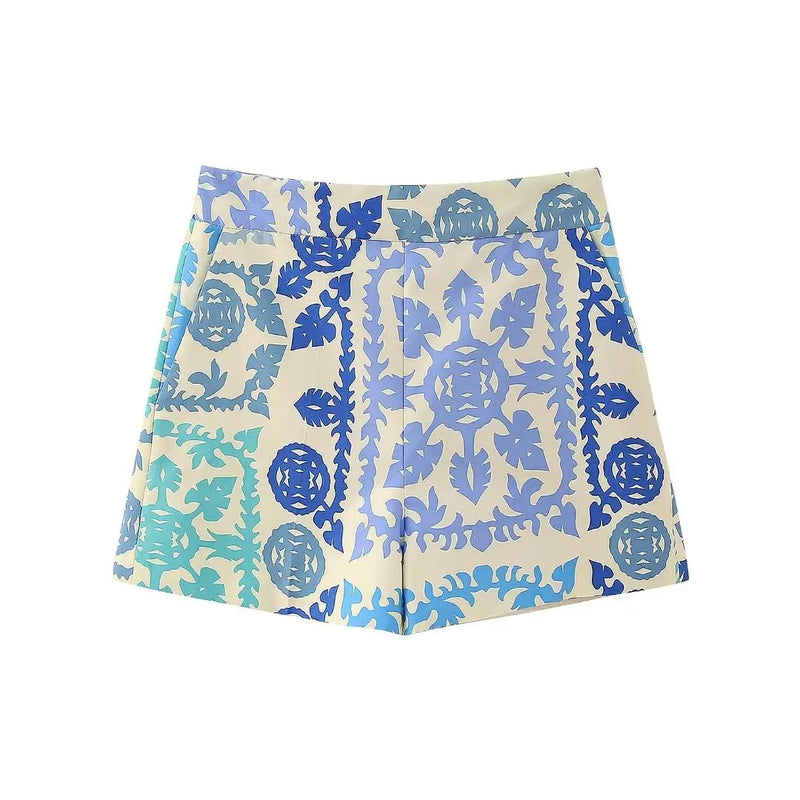 Women Printed Shorts New Clothing Pockets Women Casual Bottom Wear