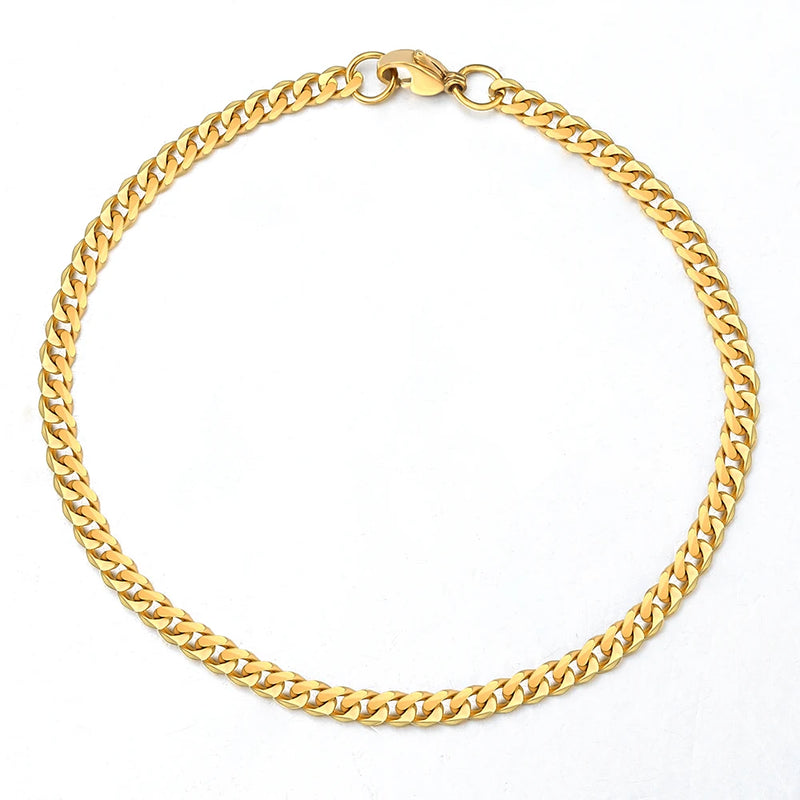 3/5/7MM Stainless Steel Curb Cuban Link Chain Anklet Jewelry Gift-Anklets-Arimonz-3mm Gold-Arimonz
