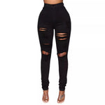 High-waisted Jeans Stretch Wash Ripped Breasted Denim Pencil Pants 