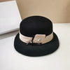 Hepburn-Style Winter Wool Top Elegant Fisherman Hat with Pearl Ribbon