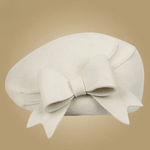 Elegant Wool Felt Beret Cap Ladies Pillbox Vintage Hat with Bow