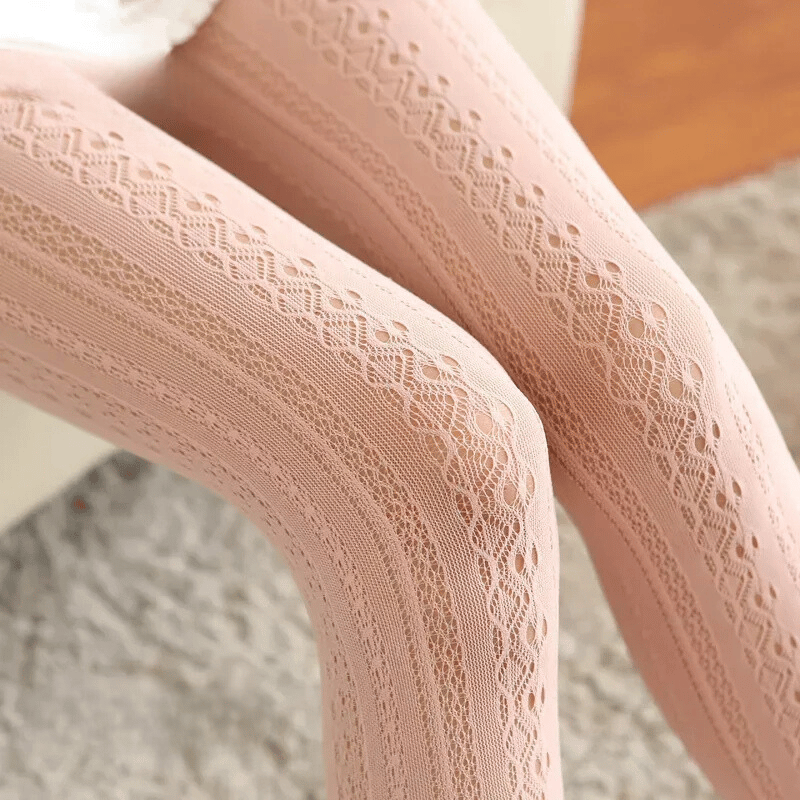 Lace Knitted Cotton Tights Hollow Out Striped Stockings Pantyhose