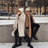 Winter Long Overcoat Women Oversized Lapel Belted Faux Rabbit Fur Coat