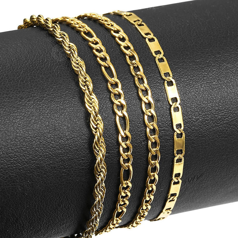 3MM Gold Plated Stainless Steel Rope Figaro Curb Link Chain Anklet-Anklets-Arimonz-Arimonz